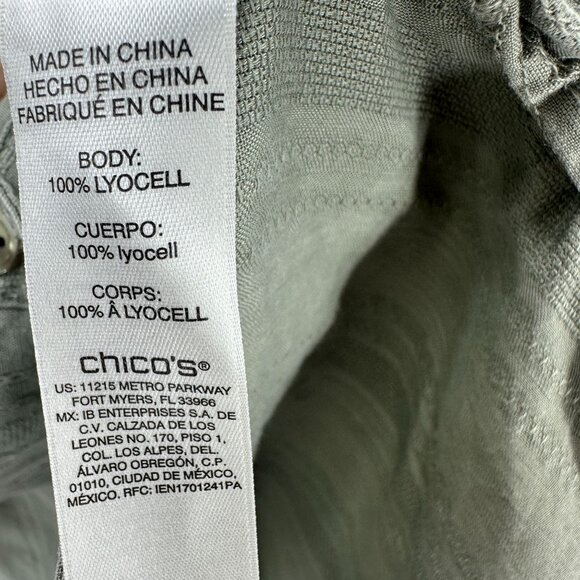 Chicos Womens Shirt 2X Olive Green Button Down Short Sleeve V-Neck Stripe Patter - Picture 7 of 8